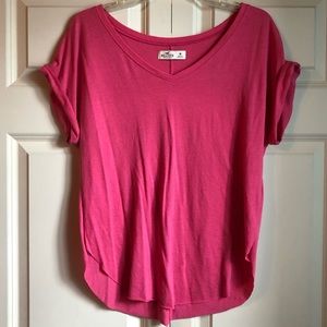 Hollister Pink V Neck T-Shirt M